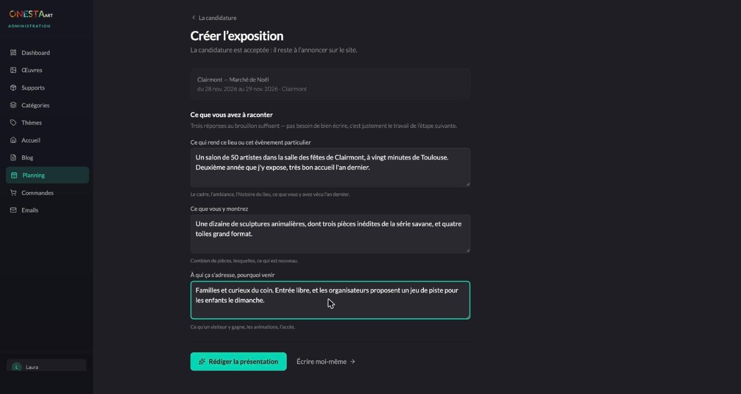 Création de l’exposition après une candidature acceptée : trois questions guidées sur le lieu, les œuvres montrées et le public