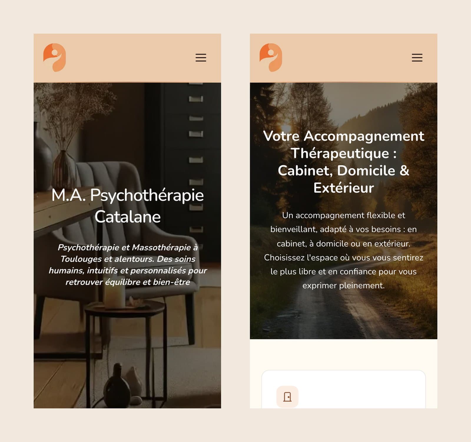 Le site sur téléphone : la page d’accueil et la page accompagnement